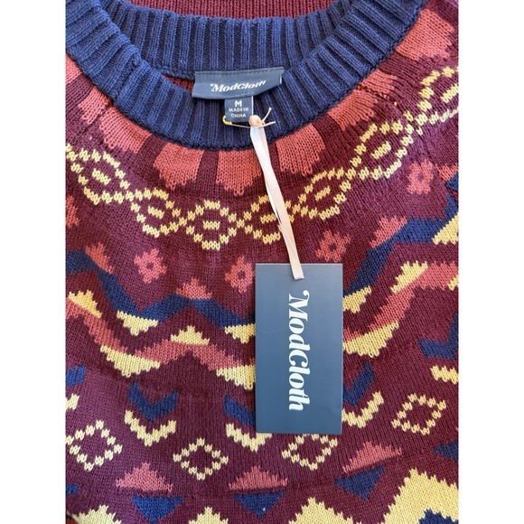 ModCloth Dress Women's Medium Burgundy Fair Isle Sweater Geometric Knee‎ Length - Picture 6 of 8